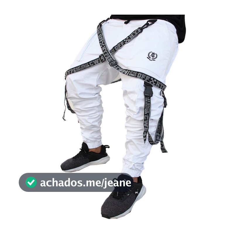 Calça Jogger Masculina BRANCA Trend Suspenders Tracks CINZA PLUS SIZE