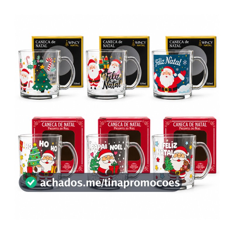 Kit 30 Canecas Natalinas De Vidro Presente De Natal Papai Noel Atacado Xícara
