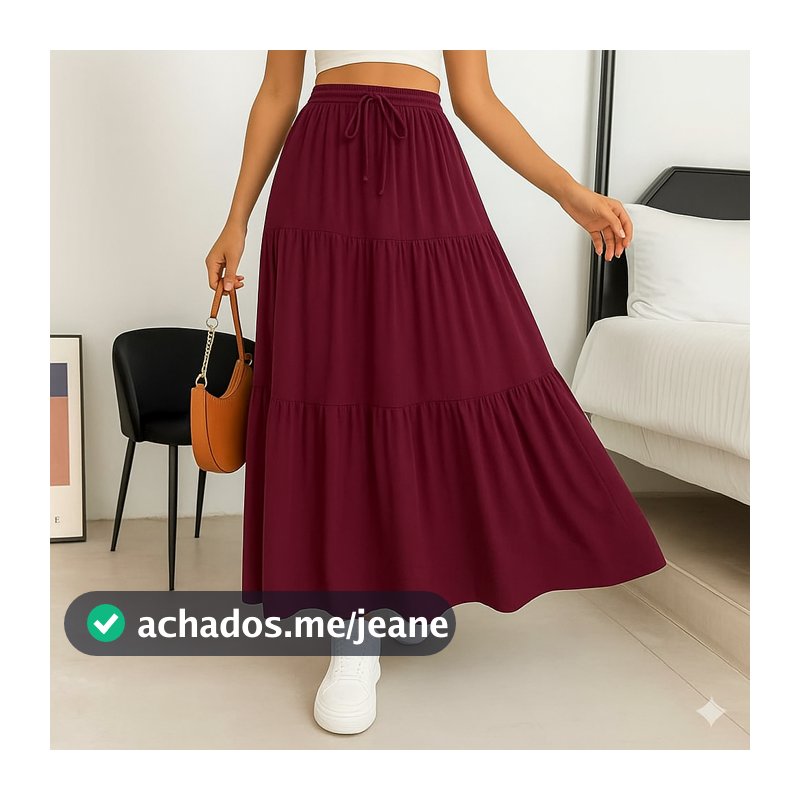Saia Três Marias Longa Com Forro Cintura Com Elástico E Laço Moda Evangélica Casual