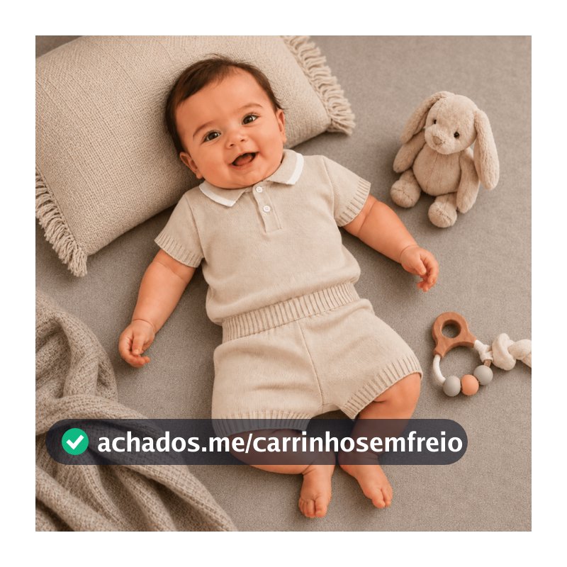 Conjunto Bebê Menino Tricot Premium Blusa Polo Manga Curta + Shorts M/G