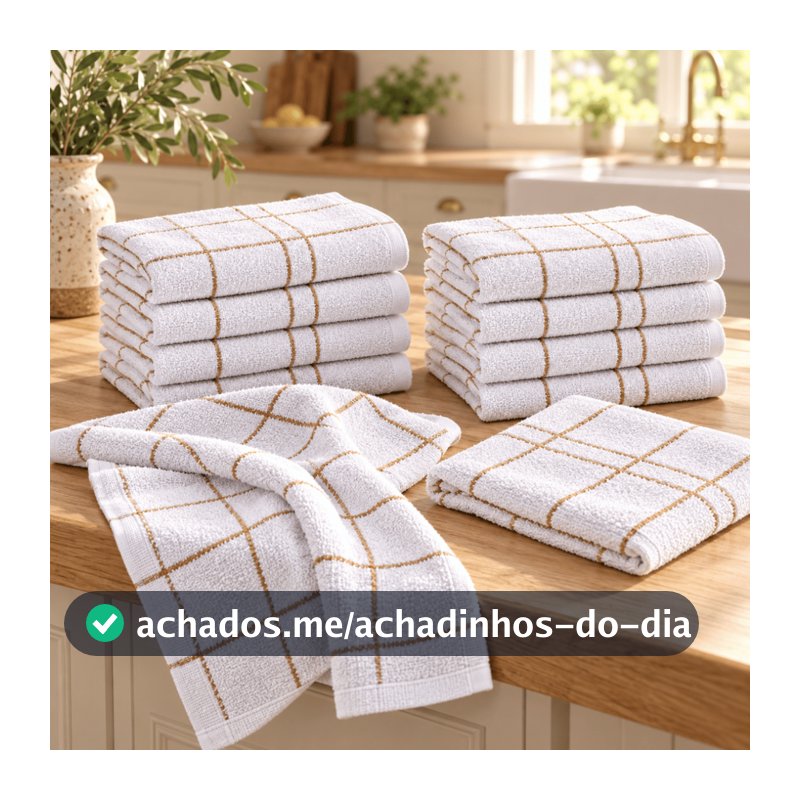 10 Toalhas Copa Cozinha Pano Prato Algodão Grande Branco Xadrez Laune Haus