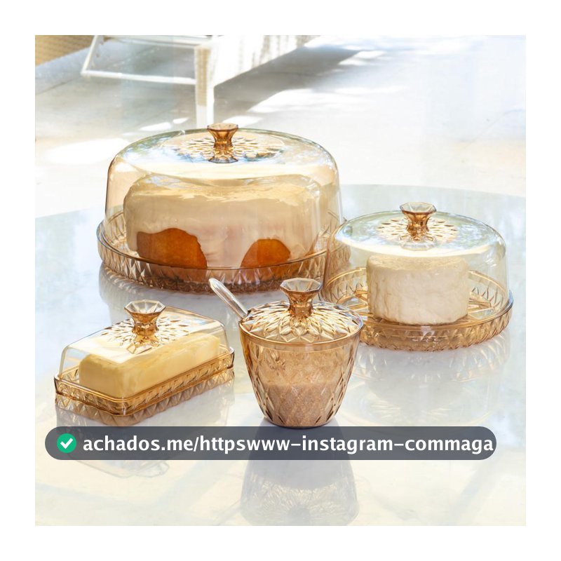 Kit Mesa Posta Boleira Tampa Porta Bolo Tortas Açucareiro Queijeira Manteigueira Citrino Glamour 4 Peças Natal  Plasútil