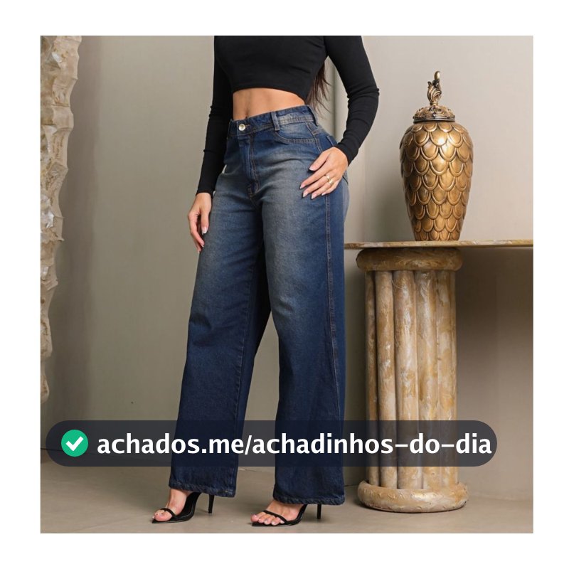 Calça Jeans Feminina Wide Leg Sobretinto 100% Algodão Marmorizada Cintura Alta Pantalona Linha Premium  Levanta Bumbum