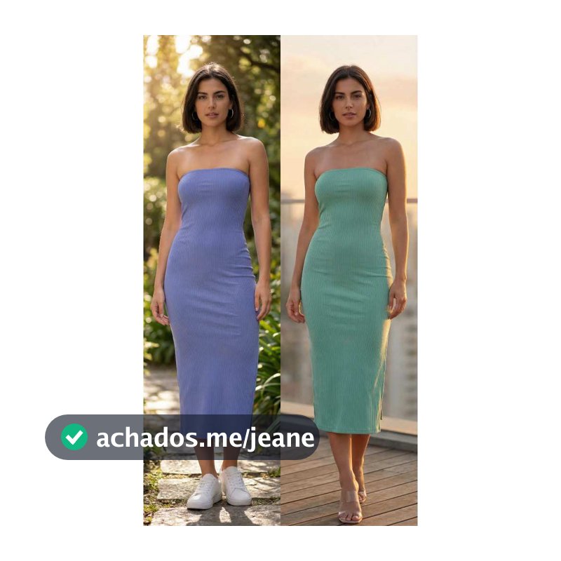 Kit 2 Vestidos Midi Tomara que Caia Canelados com Fenda Lateral