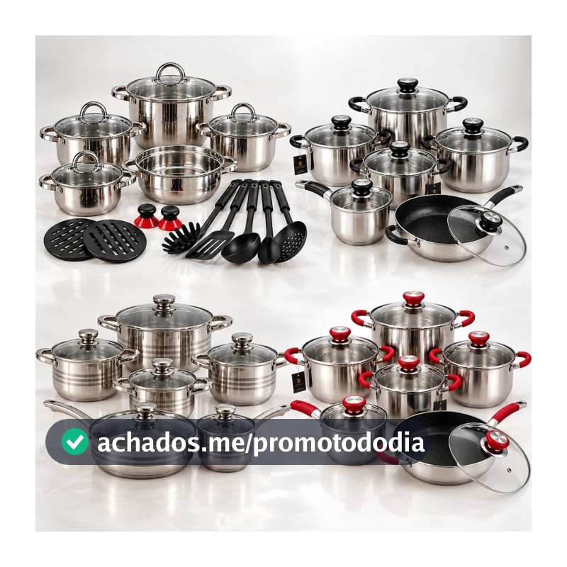Kits de Panelas em Aço Inox 18/10 Todas com Fundo Triplo 3 Modelos Variações