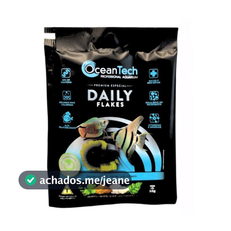 Ração Para Peixes 10g Ocean Tech Flocos Flakes Peixe Tropical Tetra Dia Sera Garlic Tropicais Min Guppy Neon Acará Disco