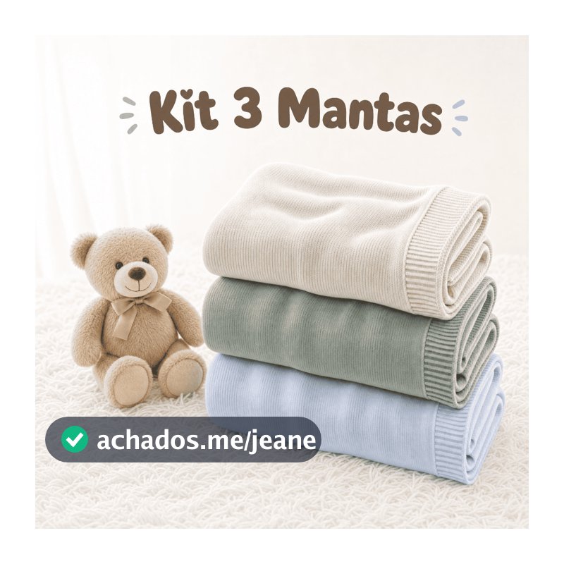 Kit 3 Cobertor de Bebê Tricô Manta Básica Liso Saída Maternidade Quentinha Unissex Menino Menina Presente