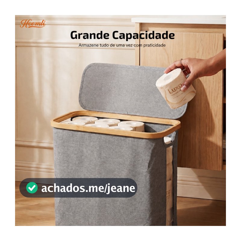 Heemli Cesto De Papel Higiênico Bambu Com Tampa Organizador Multiuso Para Banheiro
