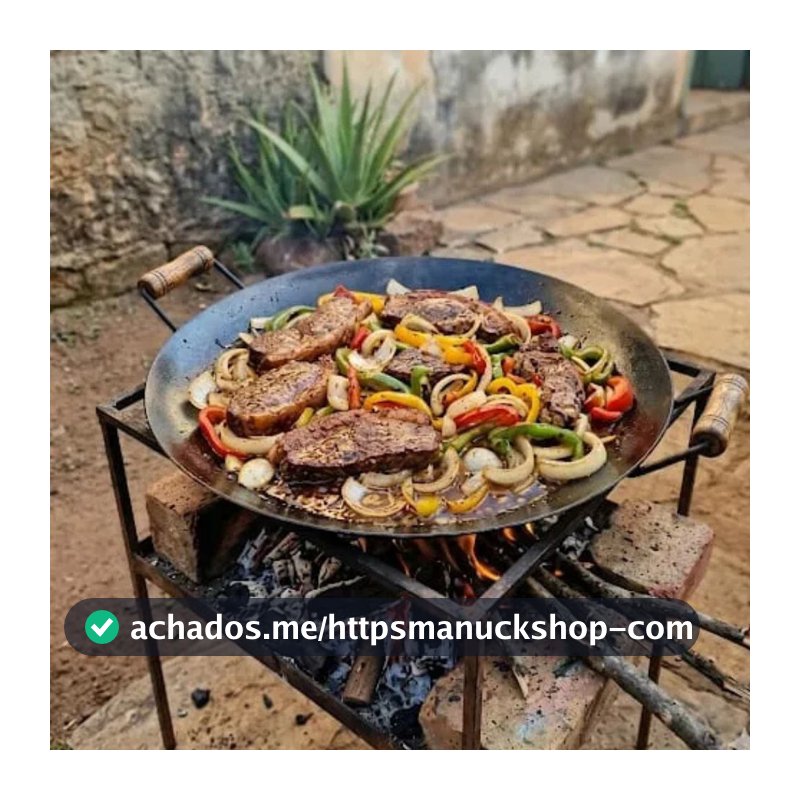 Chapa Disco de Arado em Aço com Ferro Paella Grande Cabo em madeira 26 33 40 50 60cm - COM BRINDE