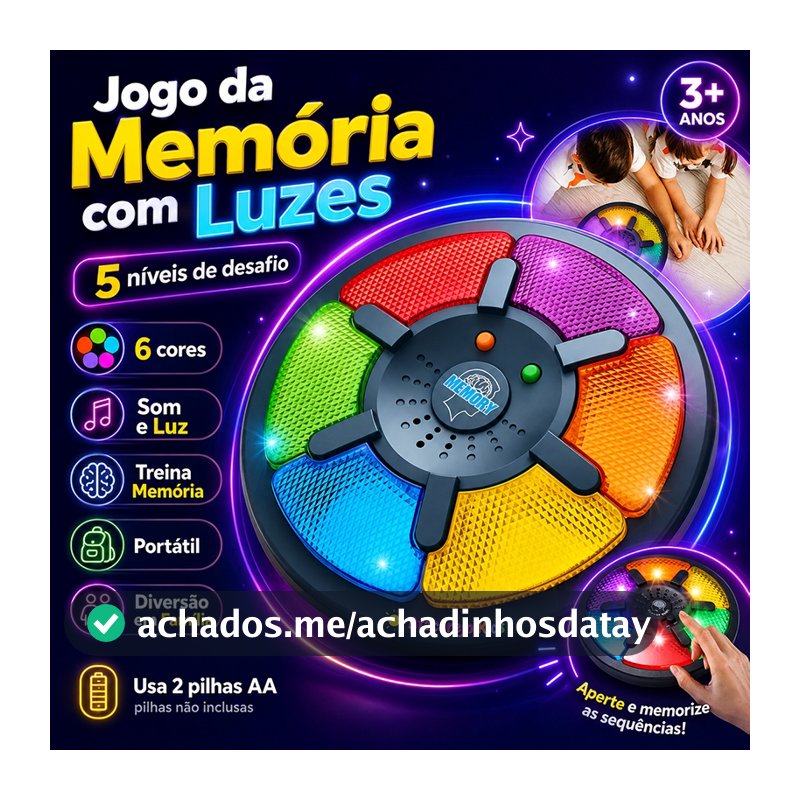 Jogo da Memória Eletrônico Infantil com Luzes e Sons 6 Cores 5 Níveis Educativo Portátil
