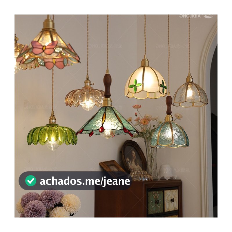 Lustre Retrô Pastoral De Latão Novidade , Luz De Teto Pendente De Vidro Colorido Feito À Mão , Quarto , Sala De Estar ,