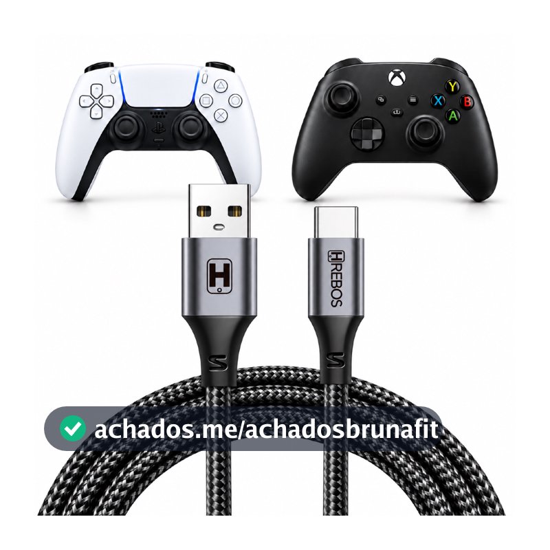 Cabo Carregador Tipo C para Controle do PS5 Xbox Series X|S Longo 3 metros Nylon