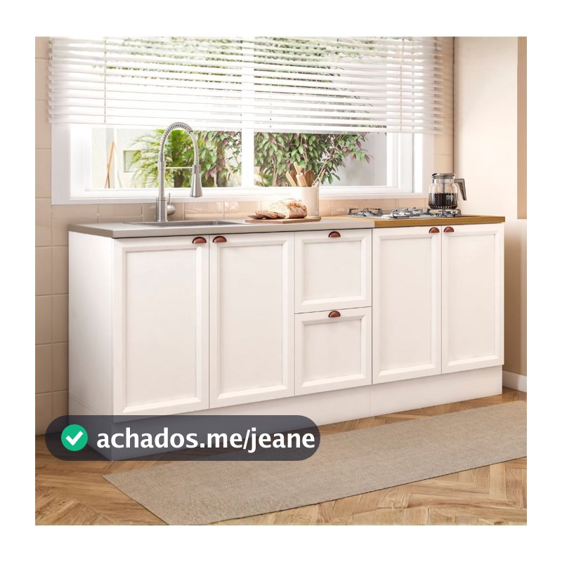 Kit de Cozinha Olívia 2 Balcões para Pia e Cooktop Poliman Móveis