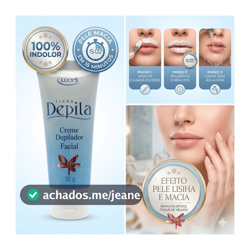 Creme Depilador Facial Indolor Remoção de Pelos Rosto Buço Lucy's 30g