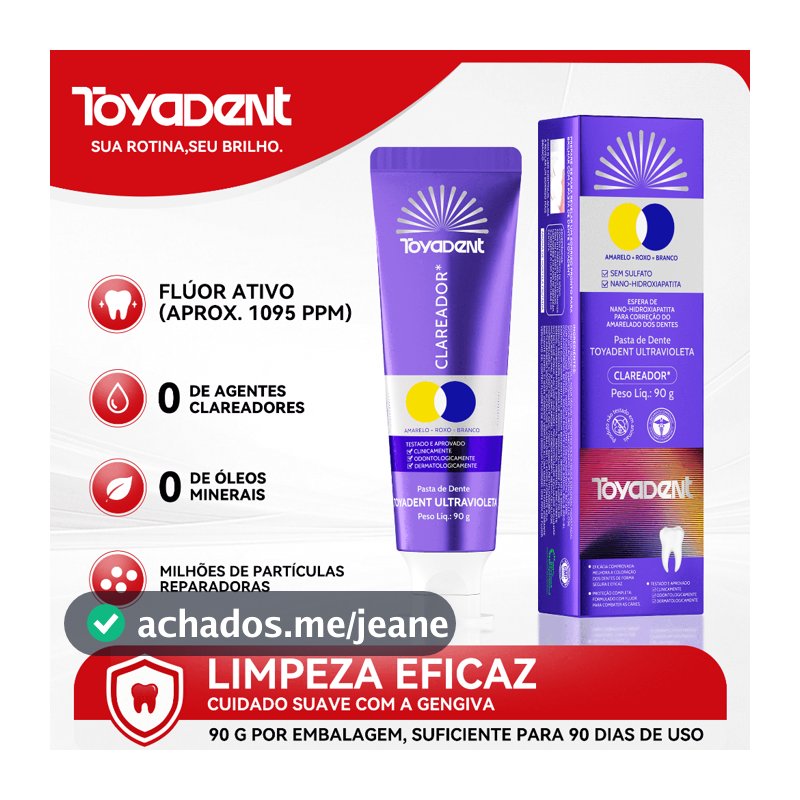 Creme Dental Toyadent Ultravioleta Sabor Maracujá & Bergamota Efeito Óptico de Cor Com Flúor 90g