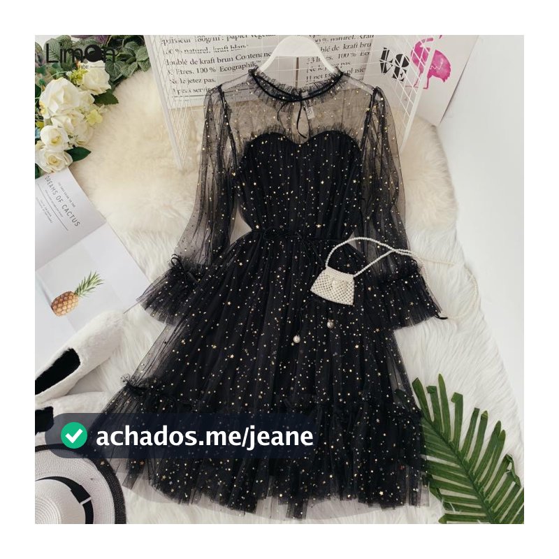 FEEDDI Vestido De Fada Trompete De Malha Manga De Cintura Alta Princesa Fofo Fofinha De Linha A
