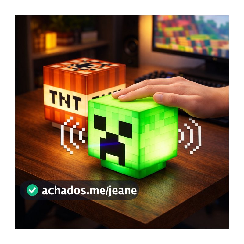 Luminária Creeper TNT Minecraft LED Noturna Toque com Som Recarregável USB Tipo C Decoração Quarto OIH-4761