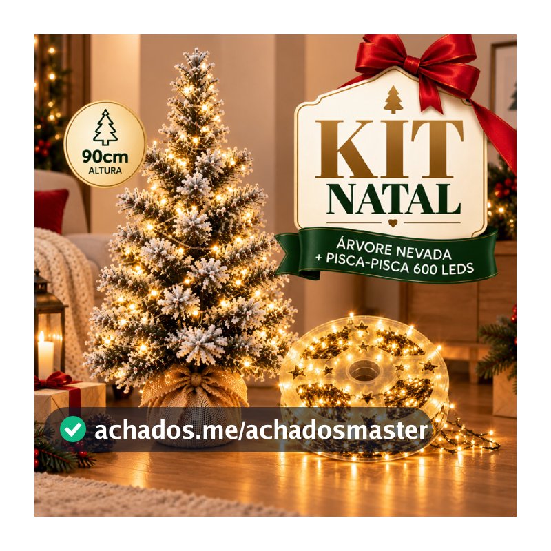 Kit Natal Árvore Nevada 90cm 600 LEDs Pisca-Pisca 20m Decoração