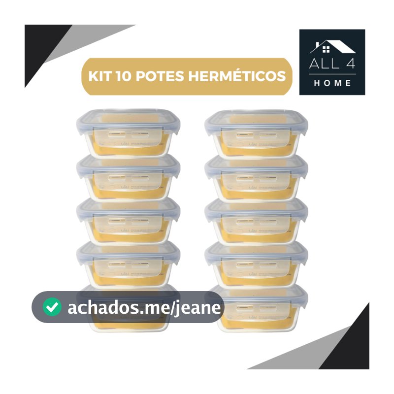 Kit 3 , 5  ou 10 Potes Herméticos De Vidro 350 ml 620ml ou 1040 ml Com Tampa 4 Travas Marmita