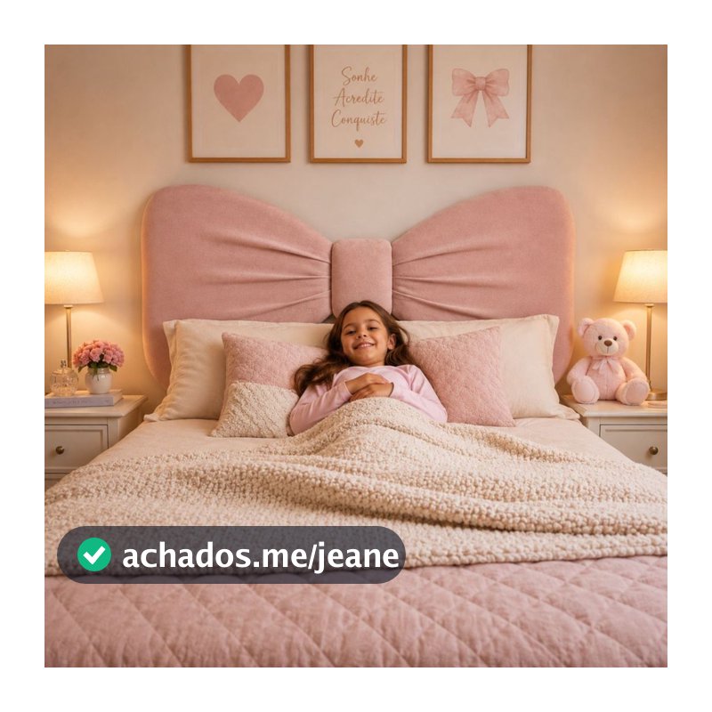 Cabeceira Laço Infantil Menina Estofada Para Cama Box Solteiro / Casal / Queen no Bouclê Rosa Decorativa