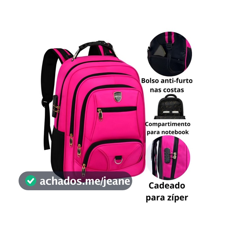 Mochila Masculina Impermeável Anti-Furto Com Cadeado Bolso Nas Costas Reforçada Grande  CHL 48A-65