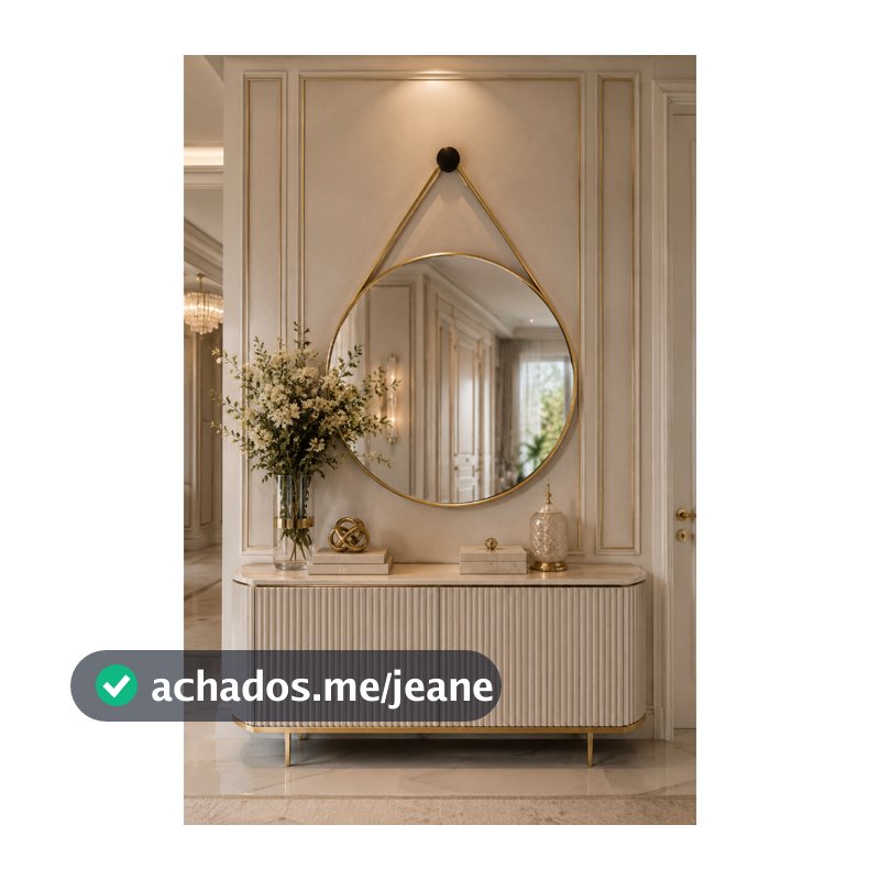 Espelho Redondo Adnet 80cm Com Alça e Suporte Decorativo Para Parede Sala Hall Banheiro