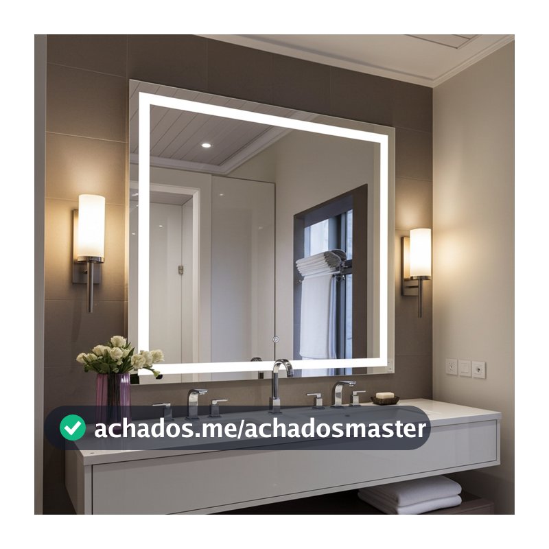 Espelho Quadrado 90x90 cm com LED e Botão Touch – Ideal para Camarim Penteadeira Banheiro