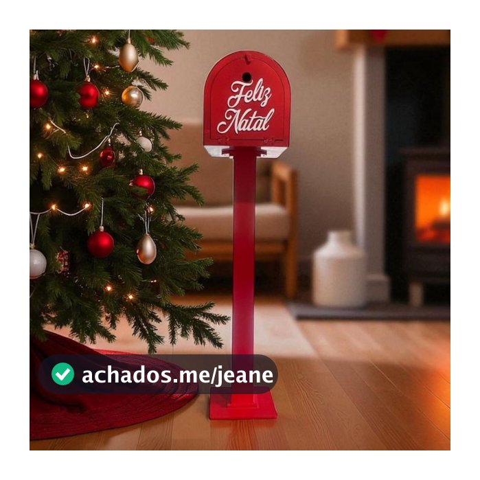 Caixa de Correio Natalina Pintada Vermelha Feliz Natal MDF Decoração de Natal