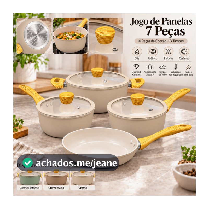 Jogo de Panelas 7 Peças Cerâmica Antiaderente Premium Conjunto Fogão Cooktop Indução Gás Elétrico