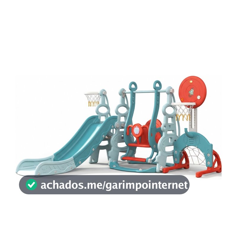 Playground Infantil Brinquedo Multifunções 6x1 Escorregador com Balanço Cesta de Basquete e Gol