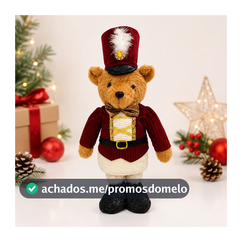 Urso Quebra Nozes Bordo 22x11x51cm Enfeite de Natal