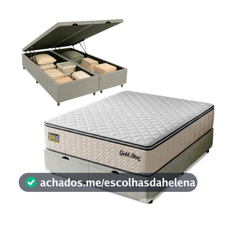 Cama Box Baú Colchão King Molas Ensacadas 193x203x79cm Gold Star Hellen