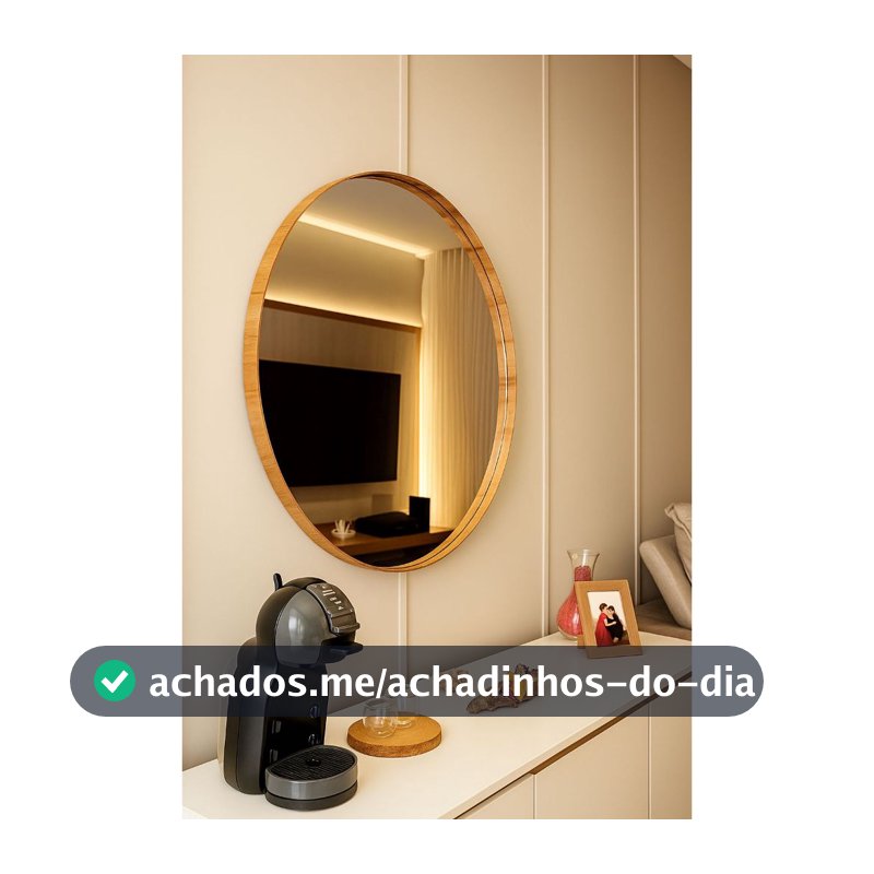 ESPELHO REDONDO COM BORDA DE MADEIRA CINAMOMO LINHA ALTA GRANDE