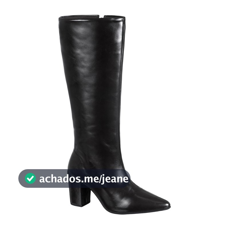 Bota Feminina Cano Longo Alto Liso Bico Fino Salto Bloco Médio Zíper Lateral Clássica Elegante Marina GiGiL