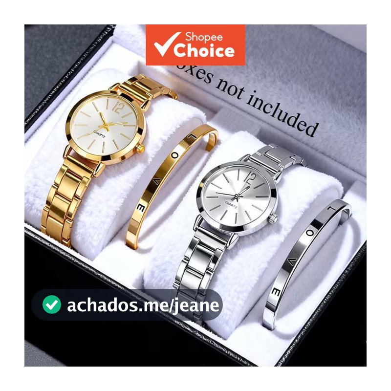 Relógio Minimalista Feminino De Aço Inoxidável À Prova D'água E Conjunto De Joias Com Pulseira De Amor