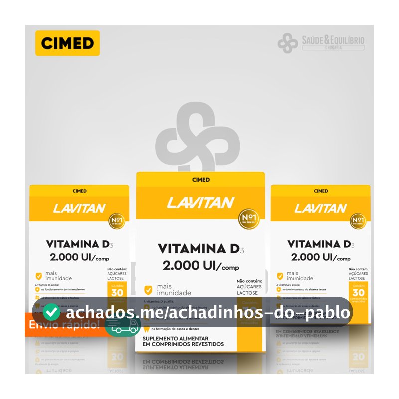 Lavitan Vitamina D 3 2000UI 30 Comprimidos Revestidos Colecalciferol Adulto Idoso Sem Açúcar Lactose