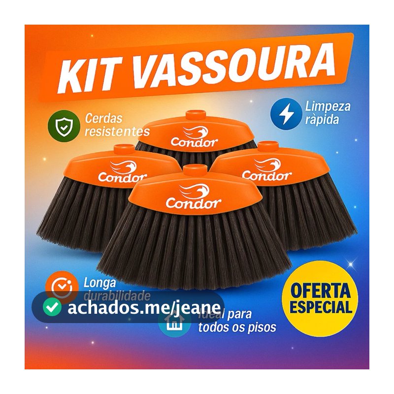 Vassouras Condor SEM CABO Original Limpeza Multiuso Uso Interno Externo Vassoura Coisas de Casa