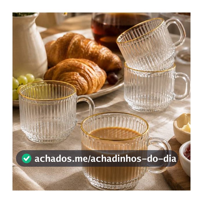 Jogo de Xícaras para Café 90ml Grafiatto com Suporte e Borda Dourada