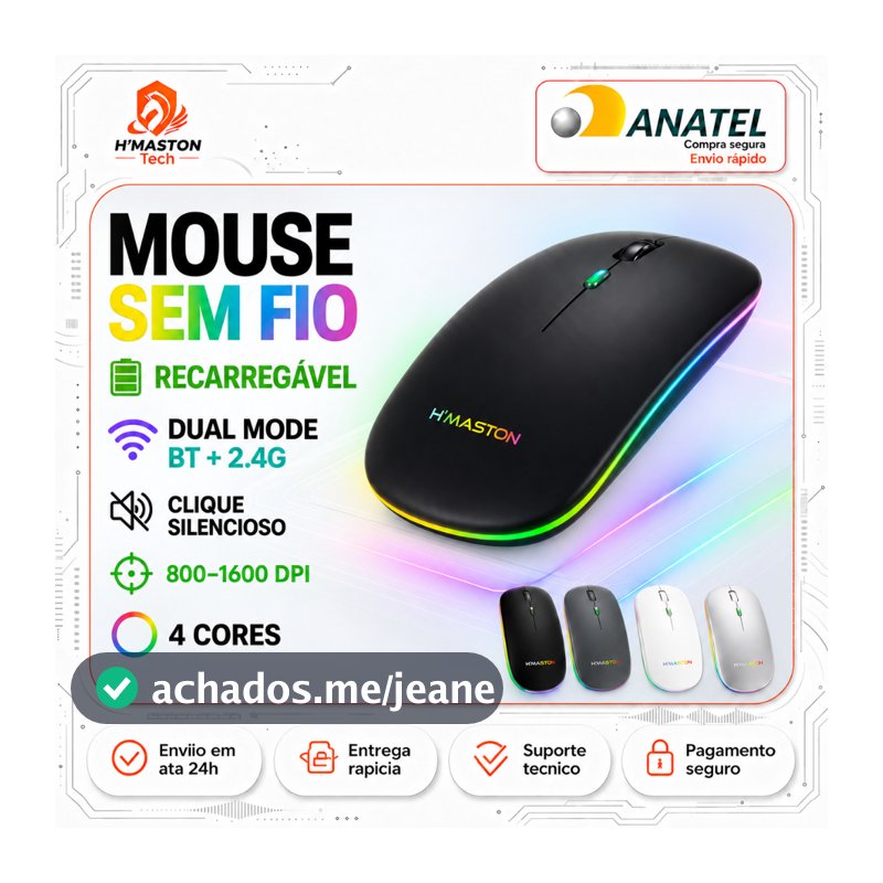 H'maston E-1300PRO Mouse Sem Fio Para Notebook Mouse Gamer Sem Fio Mouse Sem Fio Recarregável Mause Mouse Bluetooth