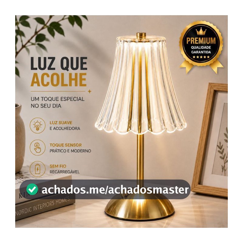 Luminária Sem Fio Recarregável LED Touch 3 Tons Abajur Dourado para Mesa Cabeceira Quarto 30cm