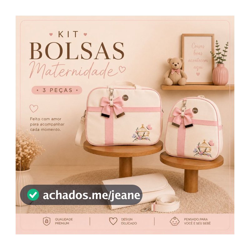 Bolsa Maternidade Luxo Kit 3 Peças Bordado Impermeável Safari para Enxoval Bebê