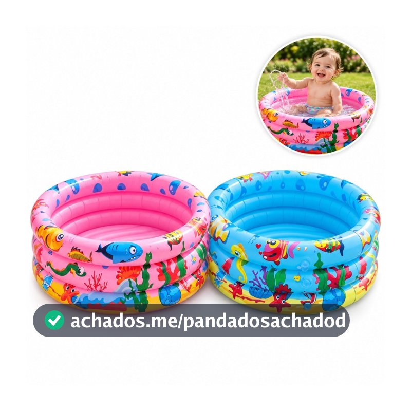 Piscina Infantil Inflável 60cm 3 Anéis Bebê Verão Menino Menina 28 Litros PVC Atóxico Rosa Azul