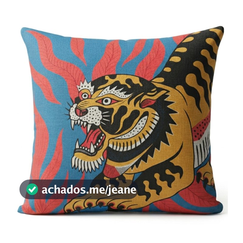 Capa Estampada Aveludada Tigre Decorativa Decoração Sala Quarto Decorativa 43x43cm Capa de Almofada Capa almofada