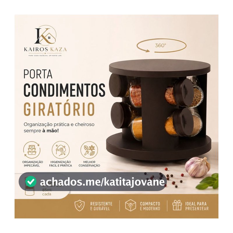 Porta Tempero Com 6 Potes de Vidro Giratório 360° – Organizador de Temperos Cozinha Preto