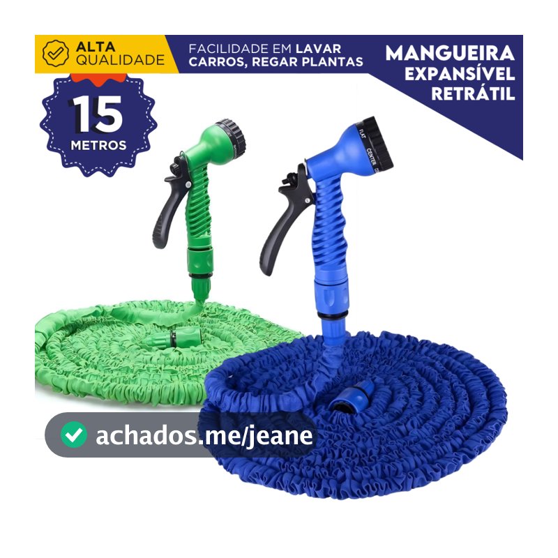 Mangueira Mágica 15m Extensível Retrátil 7 Jatos Alta Pressão Para Jardim e Lavagem de Carro - AV