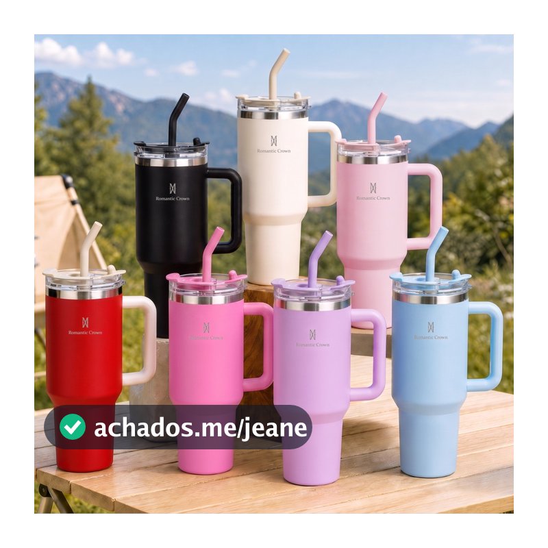ROMANTIC CROWN Copo Térmico Portátil 1200ml/600ml com Tampa e Canudo Garrafa Térmica Inoxidável À prova de vazamentos