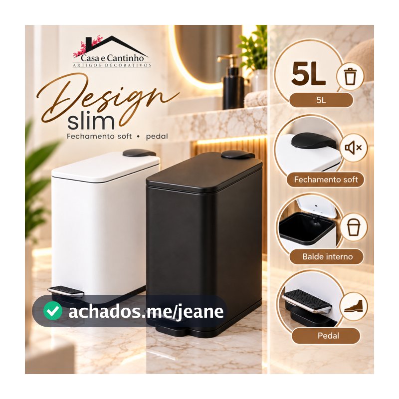 Lixeira banheiro 5 litros Tampa Bambu com Pedal Decorativa Premium Clean Soft Close Moderna