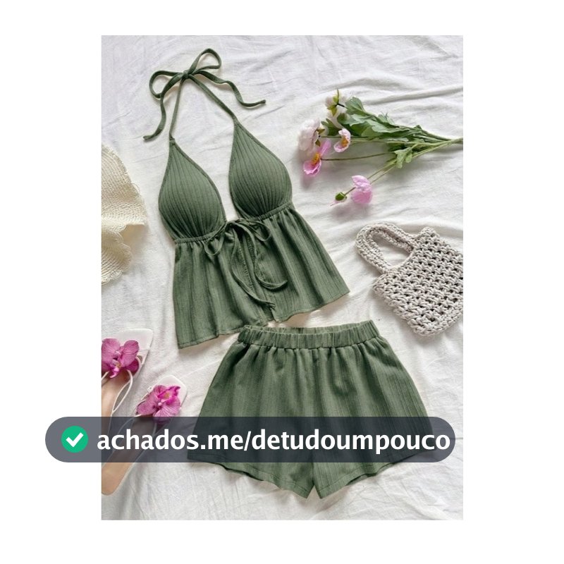 Conjunto Feminino Lisa Blusinha Top Amarração sem Bojo + Short Curto Soltinho Ribana Moda Versátil