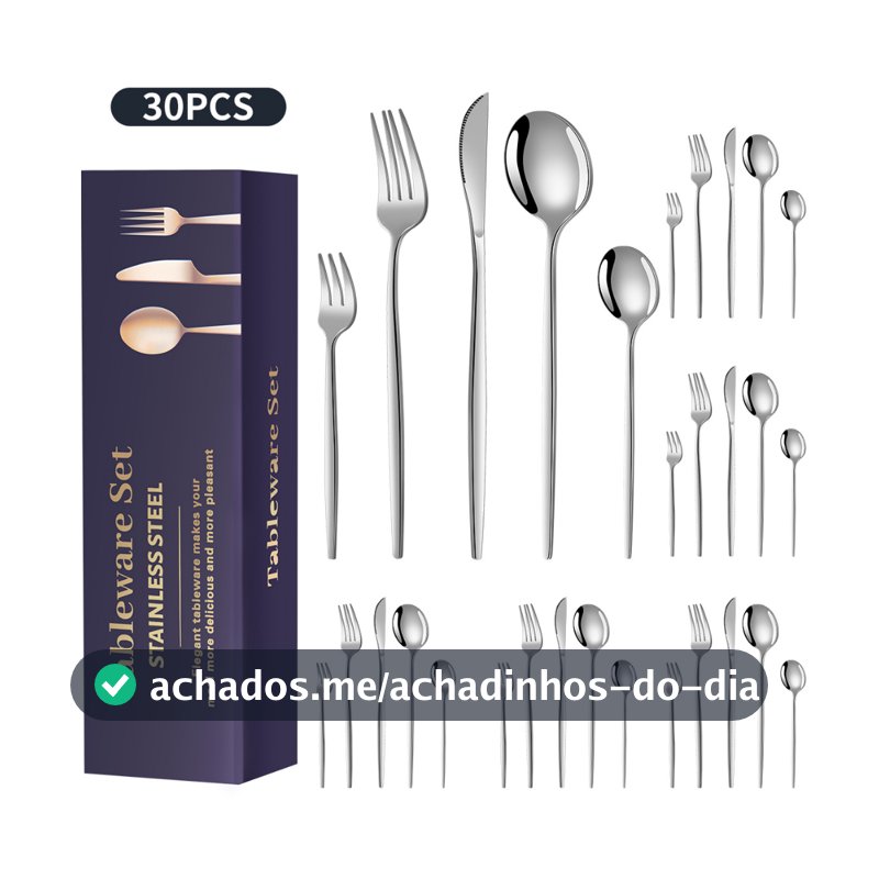 Kit 30 Peças Talheres Inoxidável Prateados para Cozinha Suprimentos Domésticos