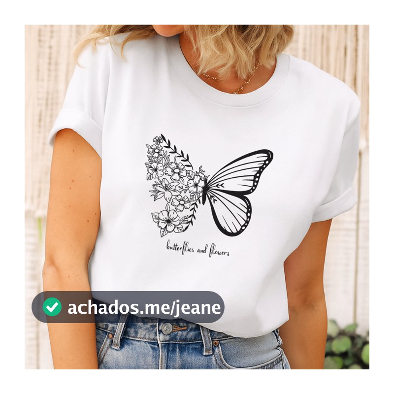 Camiseta Blusinha Feminina Estampada Butterfly Borboleta 100% Algodão Tecido Macio Respirável Verão